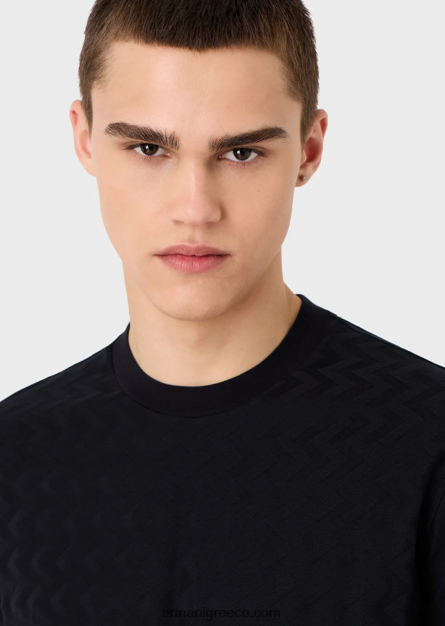 άνδρες Armani μπλουζάκι ζέρσεϊ με μοτίβο ζακάρ σε όλο το μήκος 4046R61690 ναυτικό μπλε