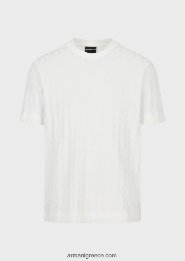 άνδρες Armani μπλουζάκι ζέρσεϊ με μοτίβο ζακάρ σε όλο το μήκος 4046R61691 άσπρο