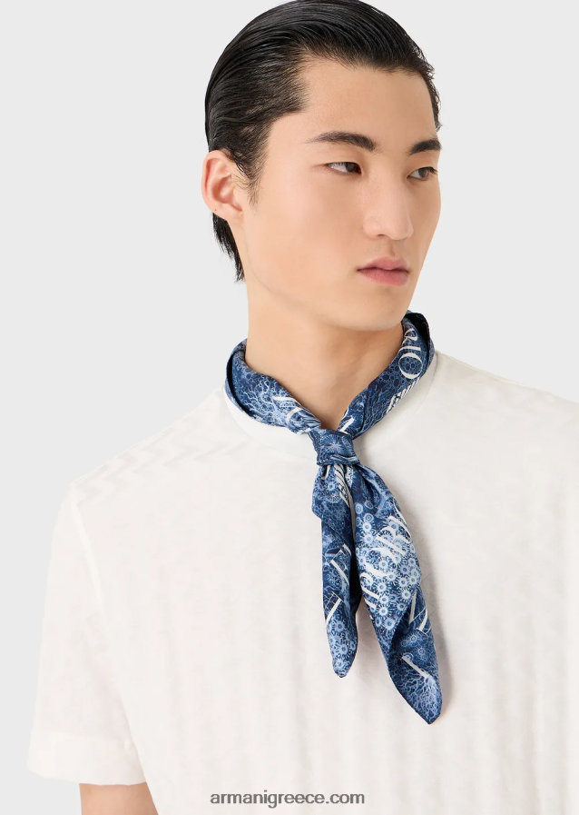 άνδρες Armani μπλουζάκι ζέρσεϊ με μοτίβο ζακάρ σε όλο το μήκος 4046R61691 άσπρο