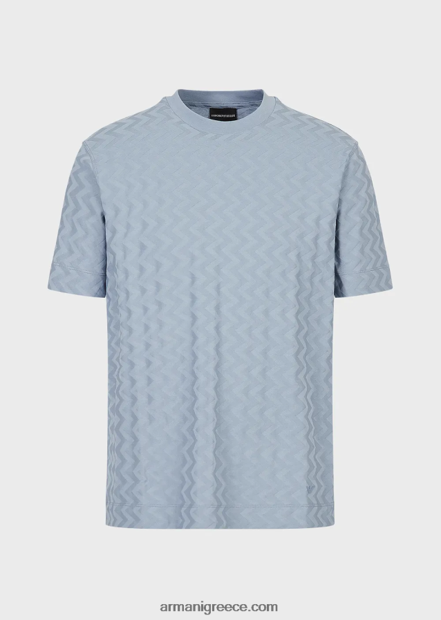 άνδρες Armani μπλουζάκι ζέρσεϊ με μοτίβο ζακάρ σε όλο το μήκος 4046R61692 γαλανός