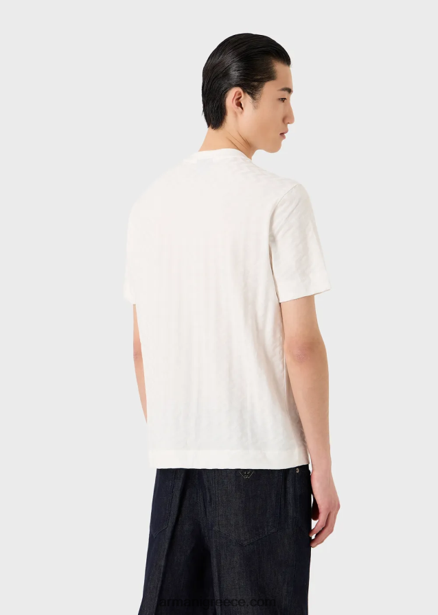 άνδρες Armani μπλουζάκι ζέρσεϊ με μοτίβο ζακάρ σε όλο το μήκος 4046R61692 γαλανός