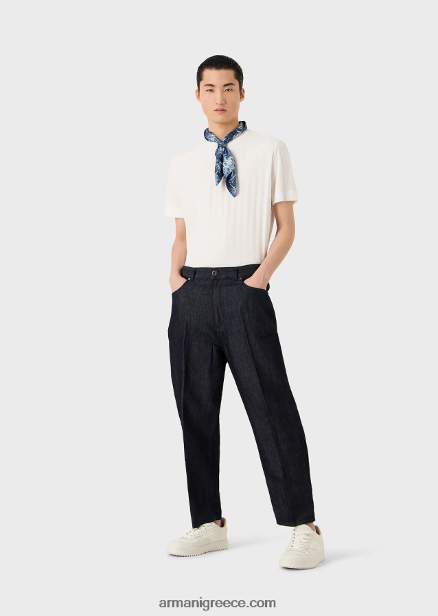 άνδρες Armani μπλουζάκι ζέρσεϊ με μοτίβο ζακάρ σε όλο το μήκος 4046R61692 γαλανός