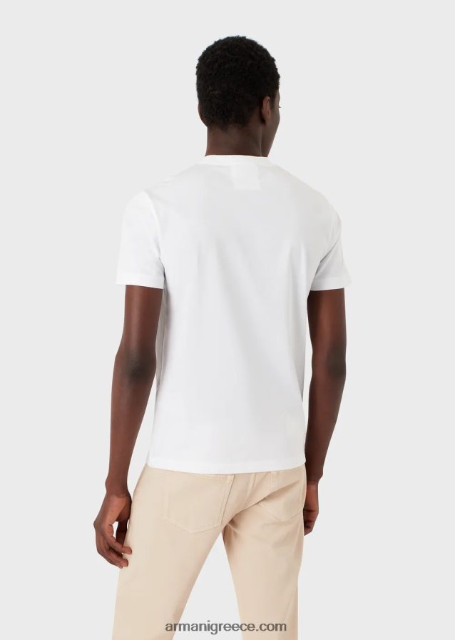 άνδρες Armani μπλουζάκι ζέρσεϊ με λογότυπο ζακάρ 4046R61693 λευκό λογότυπο