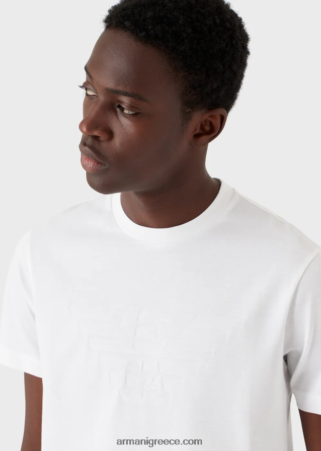 άνδρες Armani μπλουζάκι ζέρσεϊ με λογότυπο ζακάρ 4046R61693 λευκό λογότυπο