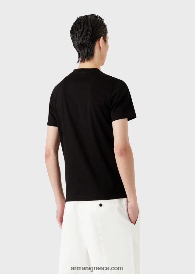 άνδρες Armani μπλουζάκι ζέρσεϊ με λογότυπο ζακάρ 4046R61694 μαύρος