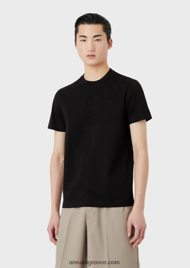 άνδρες Armani μπλουζάκι ζέρσεϊ με λογότυπο ζακάρ 4046R61695 μαύρο λογότυπο