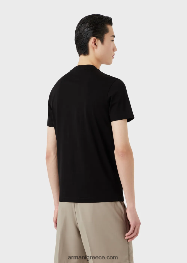 άνδρες Armani μπλουζάκι ζέρσεϊ με λογότυπο ζακάρ 4046R61695 μαύρο λογότυπο