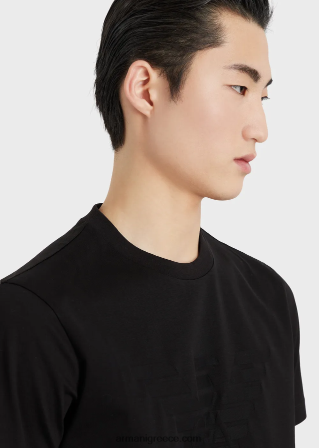 άνδρες Armani μπλουζάκι ζέρσεϊ με λογότυπο ζακάρ 4046R61695 μαύρο λογότυπο