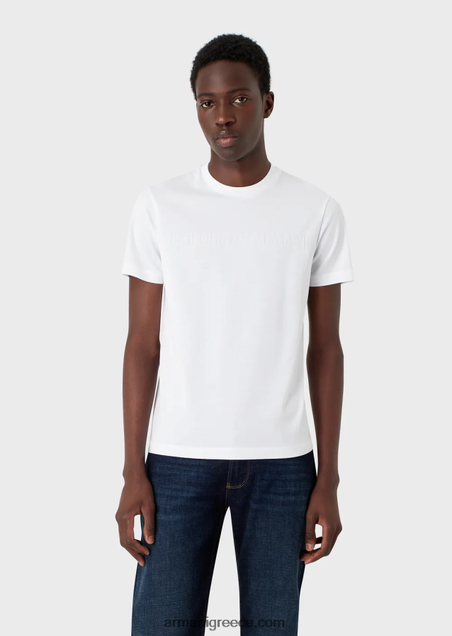 άνδρες Armani μπλουζάκι ζέρσεϊ με λογότυπο ζακάρ 4046R61696 άσπρο