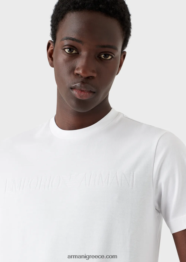 άνδρες Armani μπλουζάκι ζέρσεϊ με λογότυπο ζακάρ 4046R61696 άσπρο