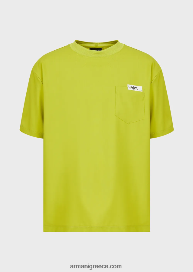 άνδρες Armani πουκάμισο μπλουζάκι σε εξαιρετικά ελαφρύ παρθένο μαλλί καμβά 4046R61698 πράσινο ασβέστη