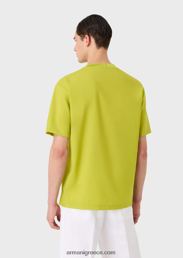 άνδρες Armani πουκάμισο μπλουζάκι σε εξαιρετικά ελαφρύ παρθένο μαλλί καμβά 4046R61698 πράσινο ασβέστη