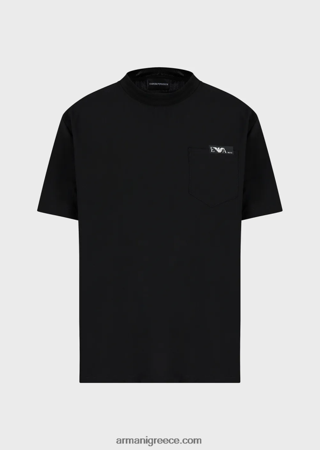 άνδρες Armani πουκάμισο μπλουζάκι σε εξαιρετικά ελαφρύ παρθένο μαλλί καμβά 4046R61699 μαύρος