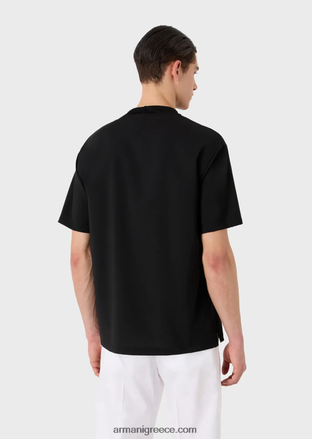 άνδρες Armani πουκάμισο μπλουζάκι σε εξαιρετικά ελαφρύ παρθένο μαλλί καμβά 4046R61699 μαύρος