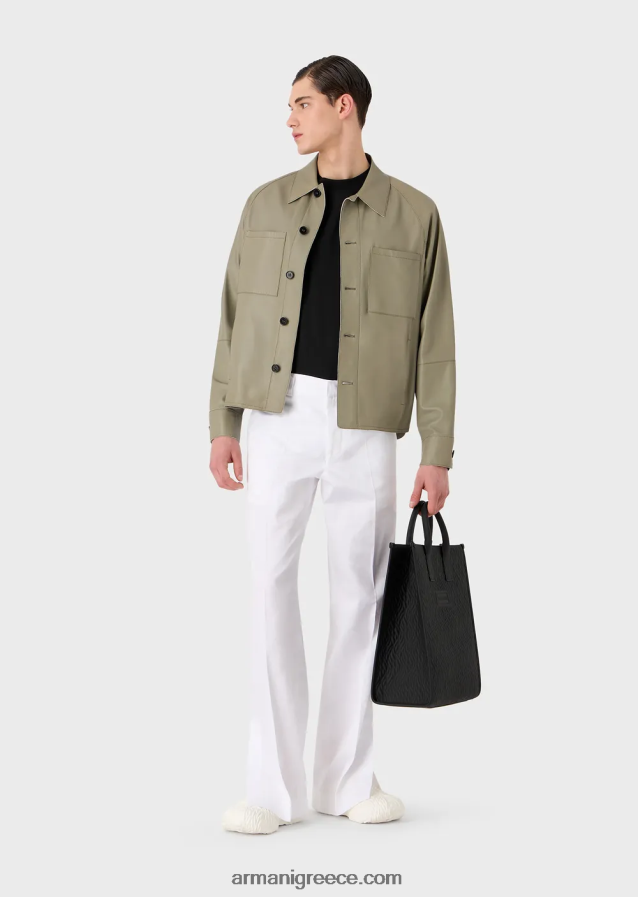 άνδρες Armani πουκάμισο μπλουζάκι σε εξαιρετικά ελαφρύ παρθένο μαλλί καμβά 4046R61699 μαύρος