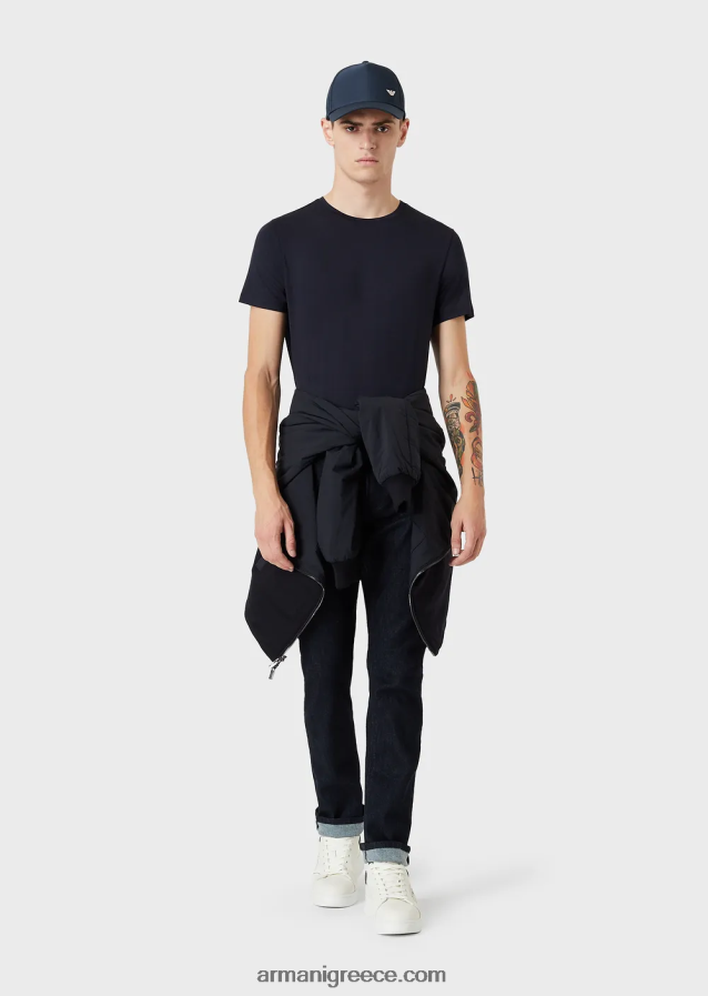 άνδρες Armani μπλουζάκι από βισκόζη 4046R61733 ναυτικό μπλε