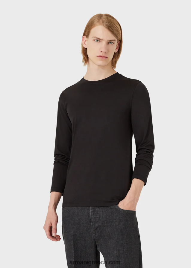 άνδρες Armani μπλούζα από μετάξι/βαμβάκι 4046R61738 μαύρος