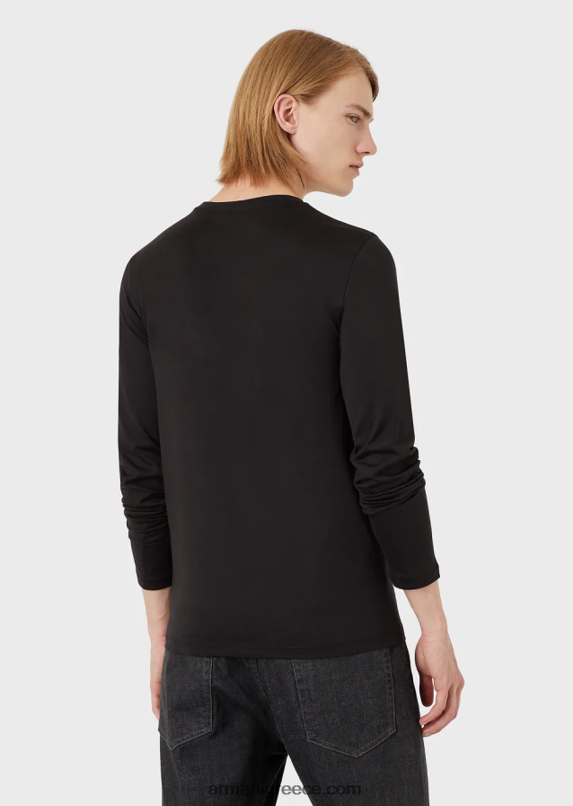 άνδρες Armani μπλούζα από μετάξι/βαμβάκι 4046R61738 μαύρος