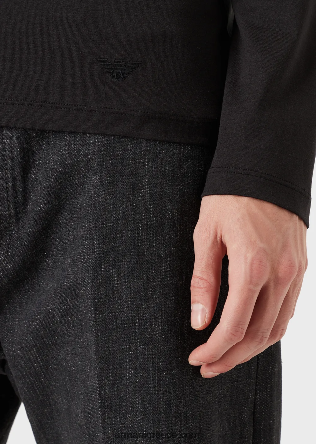 άνδρες Armani μπλούζα από μετάξι/βαμβάκι 4046R61738 μαύρος