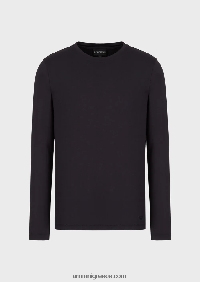 άνδρες Armani μπλούζα από μετάξι/βαμβάκι 4046R61739 μεσάνυχτα μπλε