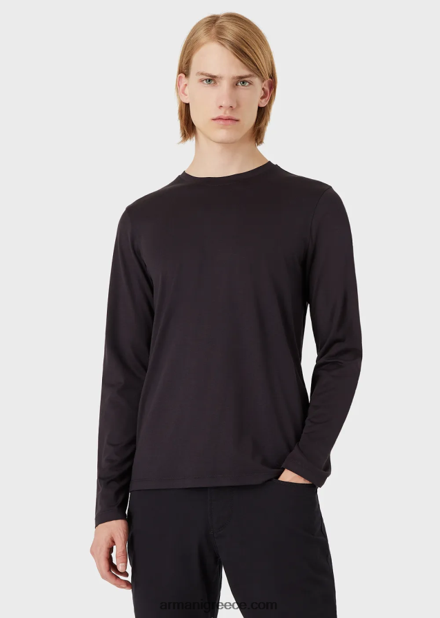 άνδρες Armani μπλούζα από μετάξι/βαμβάκι 4046R61739 μεσάνυχτα μπλε