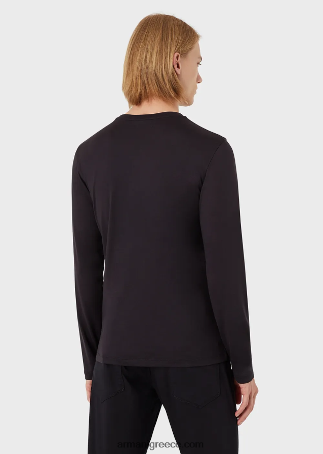 άνδρες Armani μπλούζα από μετάξι/βαμβάκι 4046R61739 μεσάνυχτα μπλε