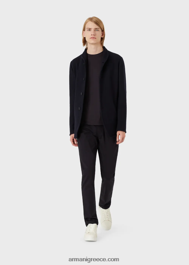 άνδρες Armani μπλούζα από μετάξι/βαμβάκι 4046R61739 μεσάνυχτα μπλε