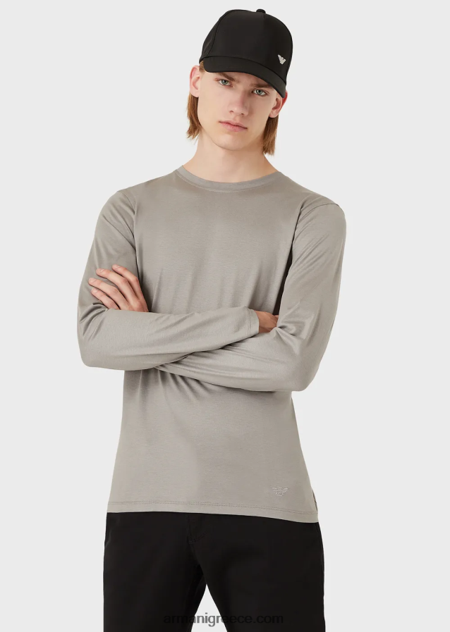 άνδρες Armani μπλούζα από μετάξι/βαμβάκι 4046R61740 γκρί