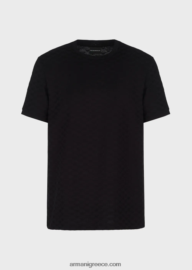 άνδρες Armani τζέρσεϊ μπλουζάκι μάρκας με ζακάρ αετό 4046R61741 μαύρος