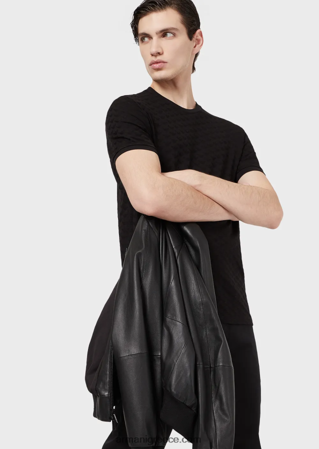 άνδρες Armani τζέρσεϊ μπλουζάκι μάρκας με ζακάρ αετό 4046R61741 μαύρος