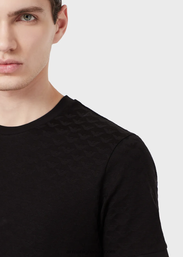 άνδρες Armani τζέρσεϊ μπλουζάκι μάρκας με ζακάρ αετό 4046R61741 μαύρος