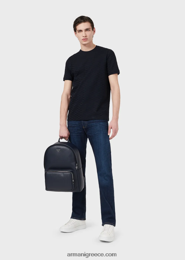 άνδρες Armani τζέρσεϊ μπλουζάκι μάρκας με ζακάρ αετό 4046R61742 ναυτικό μπλε