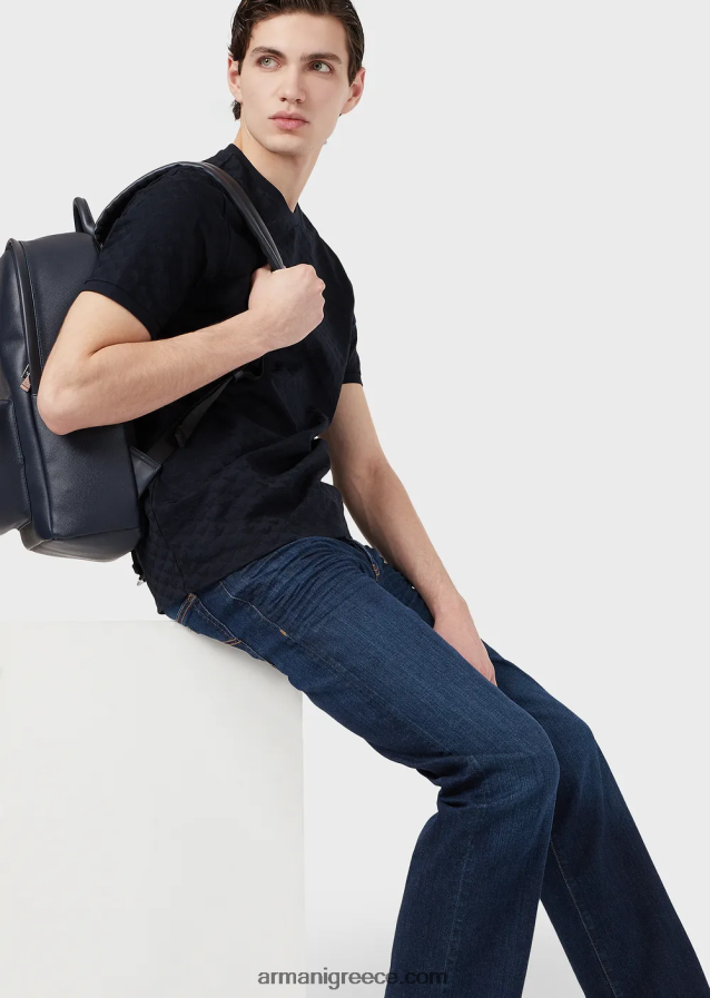 άνδρες Armani τζέρσεϊ μπλουζάκι μάρκας με ζακάρ αετό 4046R61742 ναυτικό μπλε