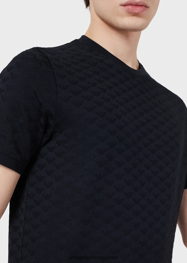 άνδρες Armani τζέρσεϊ μπλουζάκι μάρκας με ζακάρ αετό 4046R61742 ναυτικό μπλε