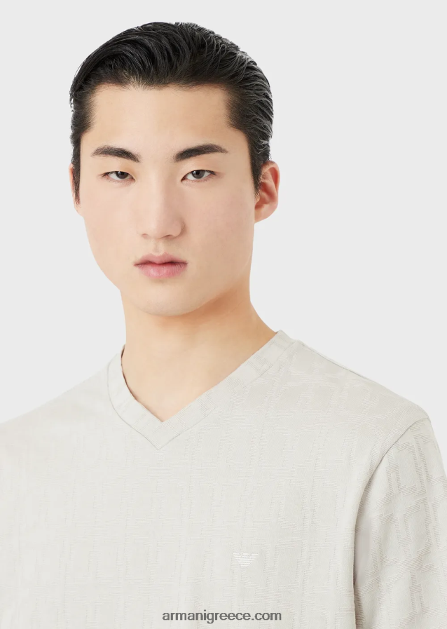 άνδρες Armani μπλουζάκι με λαιμόκοψη με μικρο-αρμογή 4046R61744 πάγος