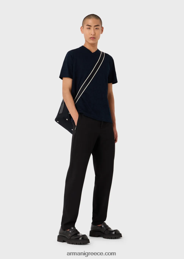 άνδρες Armani μπλουζάκι με λαιμόκοψη με μικρο-αρμογή 4046R61745 ναυτικό μπλε