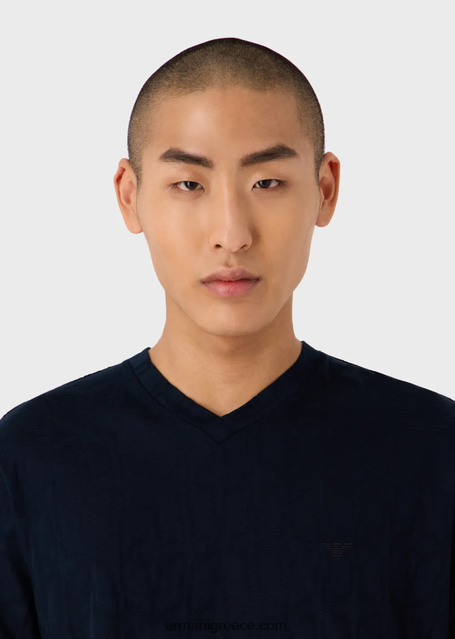 άνδρες Armani μπλουζάκι με λαιμόκοψη με μικρο-αρμογή 4046R61745 ναυτικό μπλε