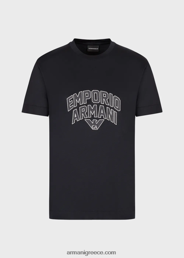 άνδρες Armani T-shirt από ζέρσεϊ με έντονο κέντημα με λογότυπο 4046R61611 ναυτικό μπλε