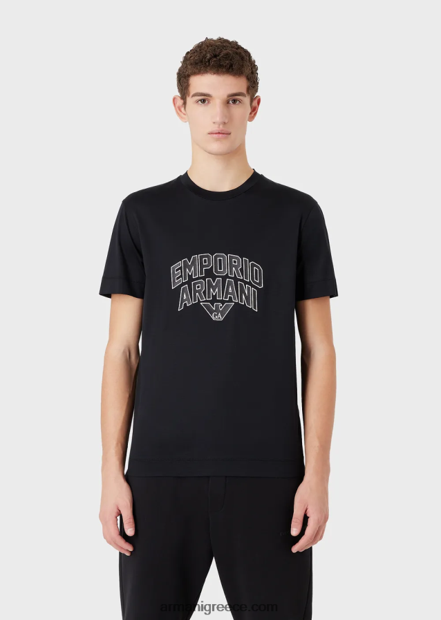 άνδρες Armani T-shirt από ζέρσεϊ με έντονο κέντημα με λογότυπο 4046R61611 ναυτικό μπλε