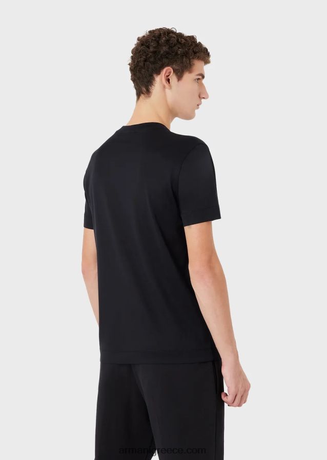 άνδρες Armani T-shirt από ζέρσεϊ με έντονο κέντημα με λογότυπο 4046R61611 ναυτικό μπλε