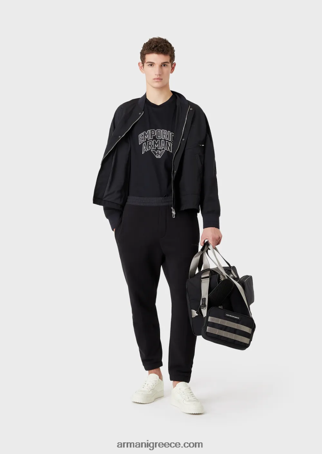 άνδρες Armani T-shirt από ζέρσεϊ με έντονο κέντημα με λογότυπο 4046R61611 ναυτικό μπλε