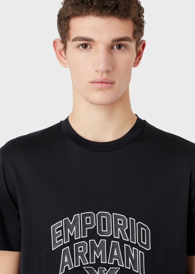 άνδρες Armani T-shirt από ζέρσεϊ με έντονο κέντημα με λογότυπο 4046R61611 ναυτικό μπλε