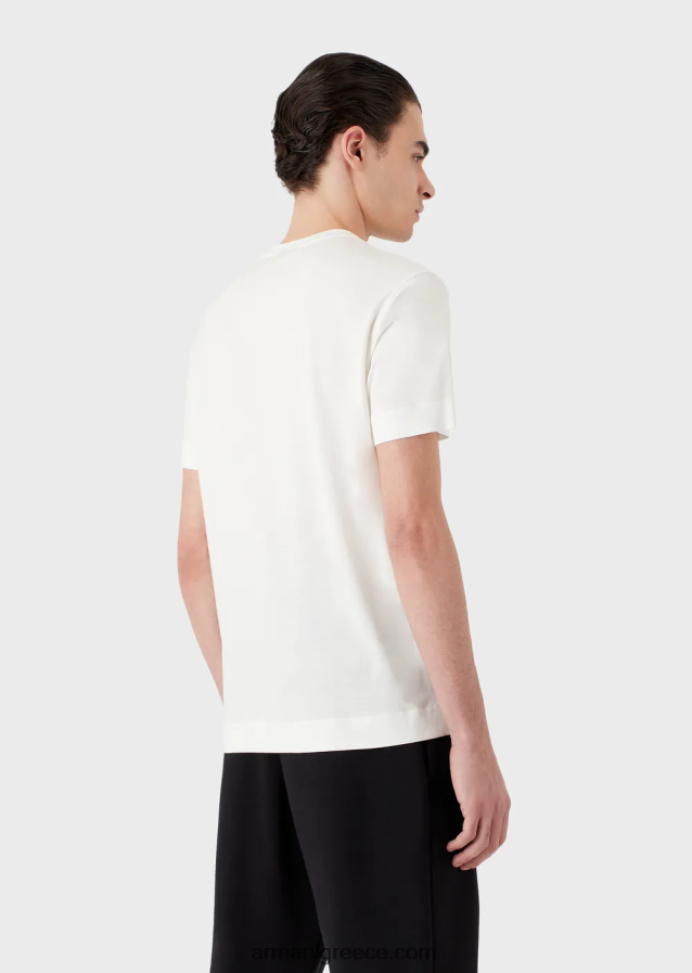 άνδρες Armani T-shirt από ζέρσεϊ με έντονο κέντημα με λογότυπο 4046R61612 άσπρο