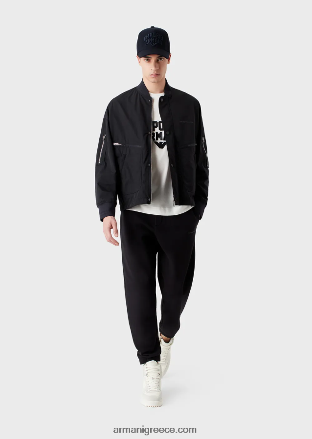 άνδρες Armani T-shirt από ζέρσεϊ με έντονο κέντημα με λογότυπο 4046R61612 άσπρο