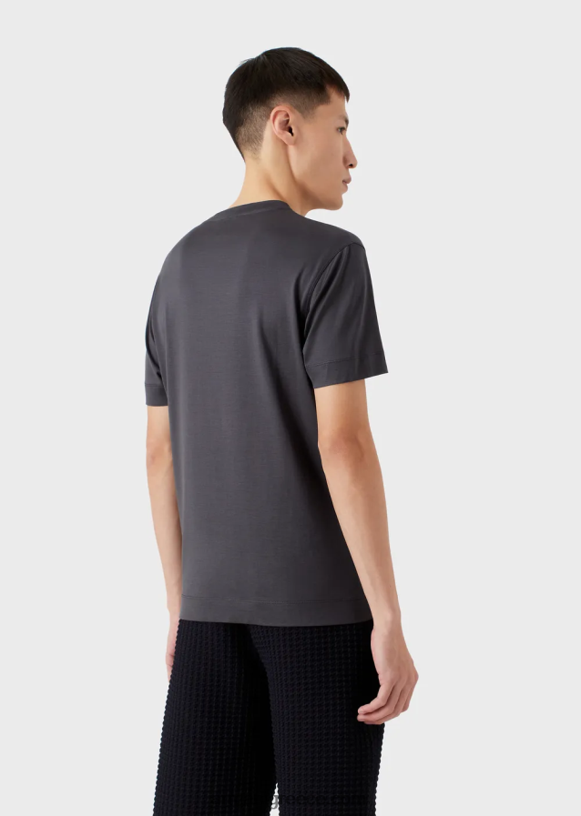 άνδρες Armani T-shirt ζέρσεϊ με ανάγλυφο κέντημα με ανάγλυφο λογότυπο 4046R61613 γραφίτης