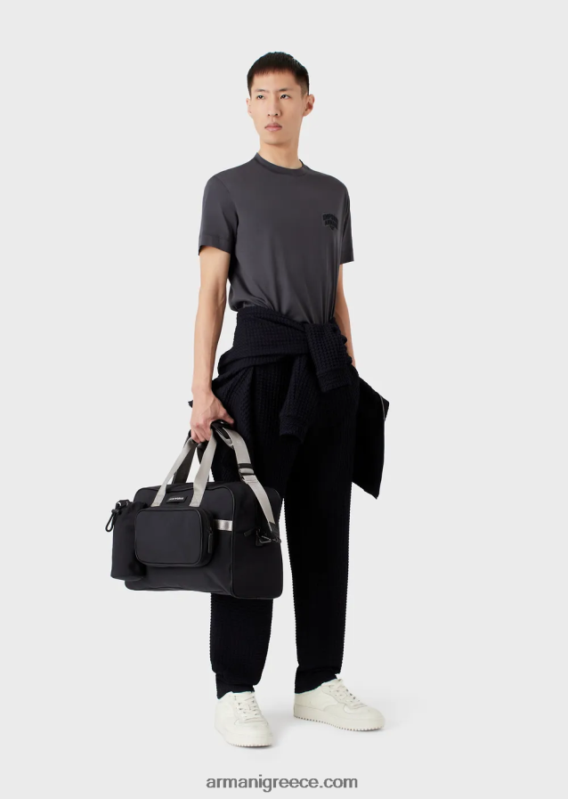 άνδρες Armani T-shirt ζέρσεϊ με ανάγλυφο κέντημα με ανάγλυφο λογότυπο 4046R61613 γραφίτης