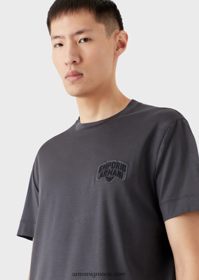 άνδρες Armani T-shirt ζέρσεϊ με ανάγλυφο κέντημα με ανάγλυφο λογότυπο 4046R61613 γραφίτης
