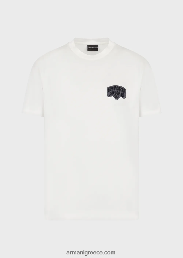 άνδρες Armani T-shirt ζέρσεϊ με ανάγλυφο κέντημα με ανάγλυφο λογότυπο 4046R61614 άσπρο