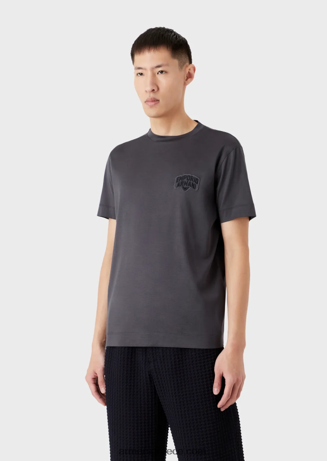 άνδρες Armani T-shirt ζέρσεϊ με ανάγλυφο κέντημα με ανάγλυφο λογότυπο 4046R61614 άσπρο