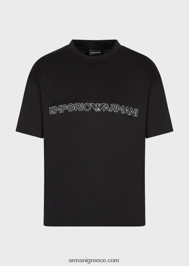 άνδρες Armani T-shirt από ζέρσεϊ με ανάγλυφο λογότυπο 4046R61618 μαύρος